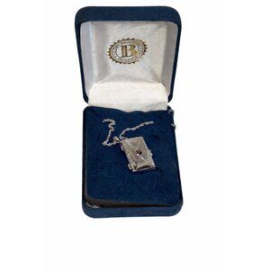 Danbury Mint My Love Valentine Sterling Silver Locket Necklace Diamond Chip 17"